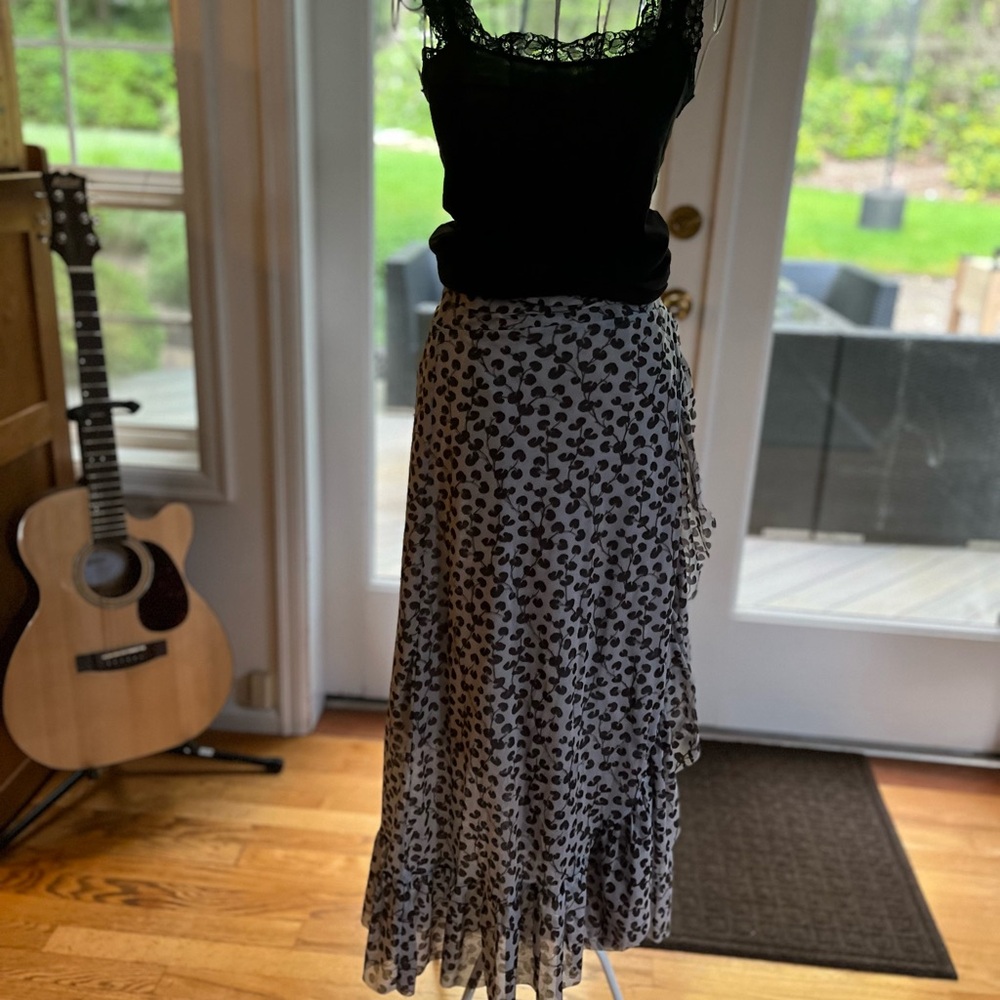 Ganni Black and White Asymmetrical Wrap Maxi Skirt